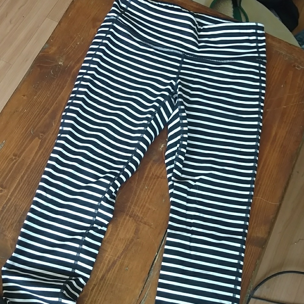 Athelta Black/White Striped Leggings